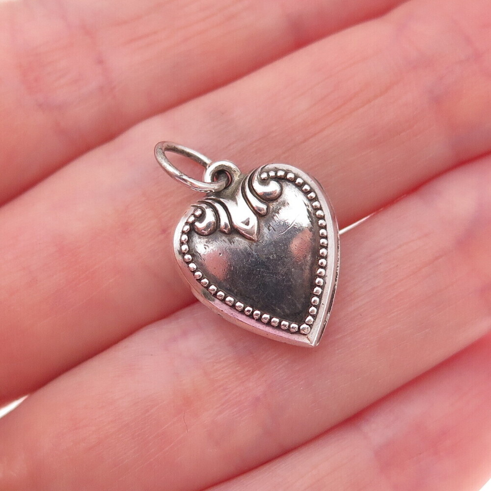925 Sterling Silver Antique Art Deco Engraved Chatelaine Heart Charm Pendant